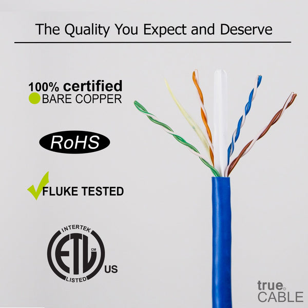 Cat6A Riser Ethernet Cable Blue 1000ft trueCABLE Close Up