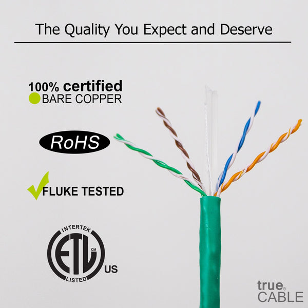 Cat6A Riser Ethernet Cable Green 1000ft trueCABLE Close Up