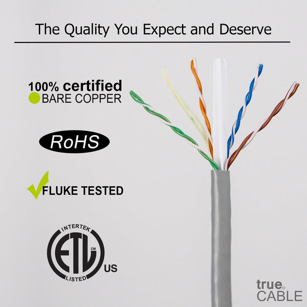 Cat6A Riser Ethernet Cable Gray 1000ft trueCABLE Close Up