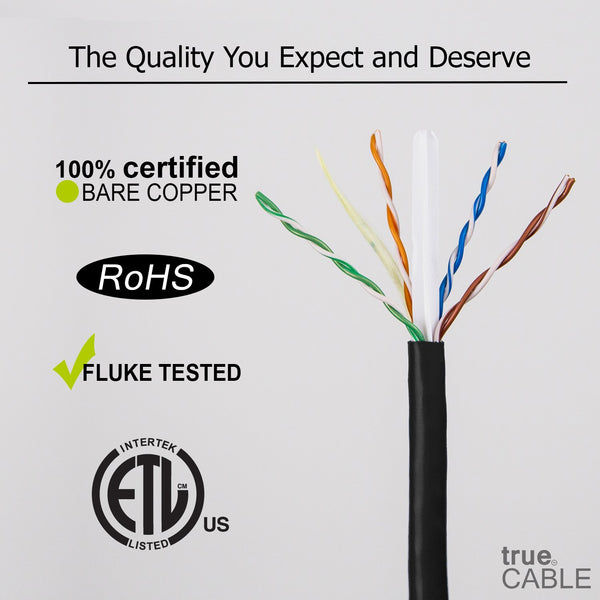 Cat6 Plenum Ethernet Cable Black 1000ft trueCABLE Close Up