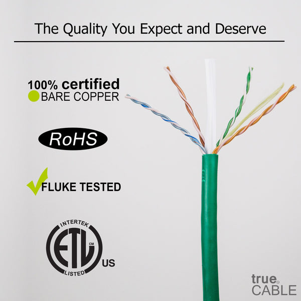 Cat6 Plenum Ethernet Cable Green 500ft trueCABLE Close Up