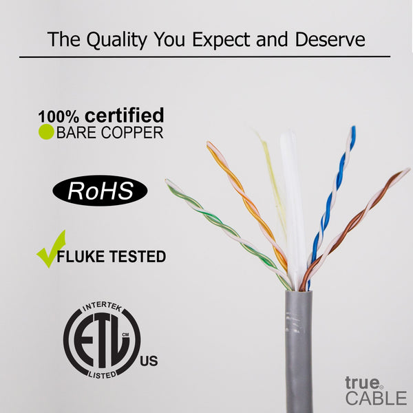 Cat6 Plenum Ethernet Cable Gray 1000ft trueCABLE Close Up