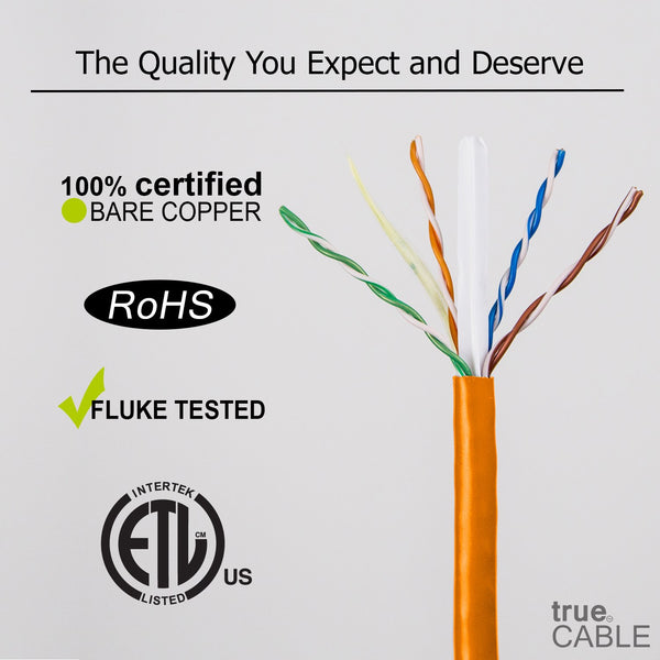 Cat6 Plenum Ethernet Cable Orange 1000ft trueCABLE Close Up