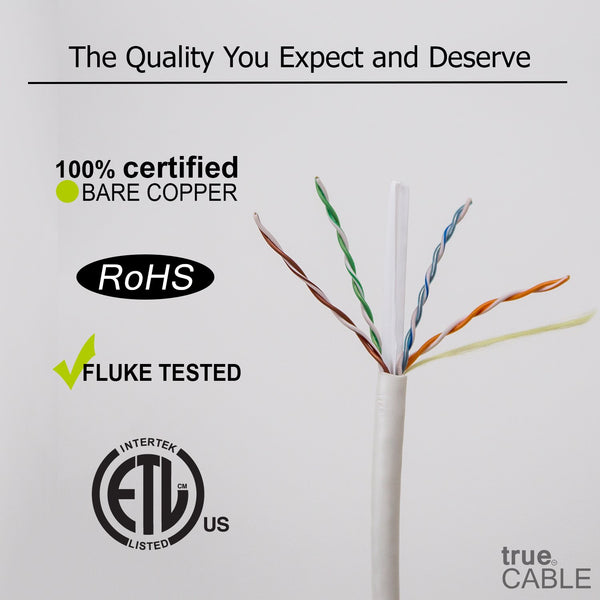 Cat6 Plenum Ethernet Cable White 500ft trueCABLE Close Up