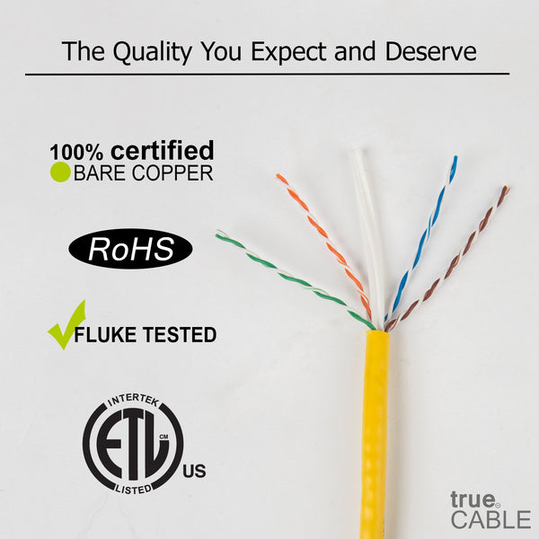 Cat6 Plenum Ethernet Cable Yellow 1000ft trueCABLE Close Up