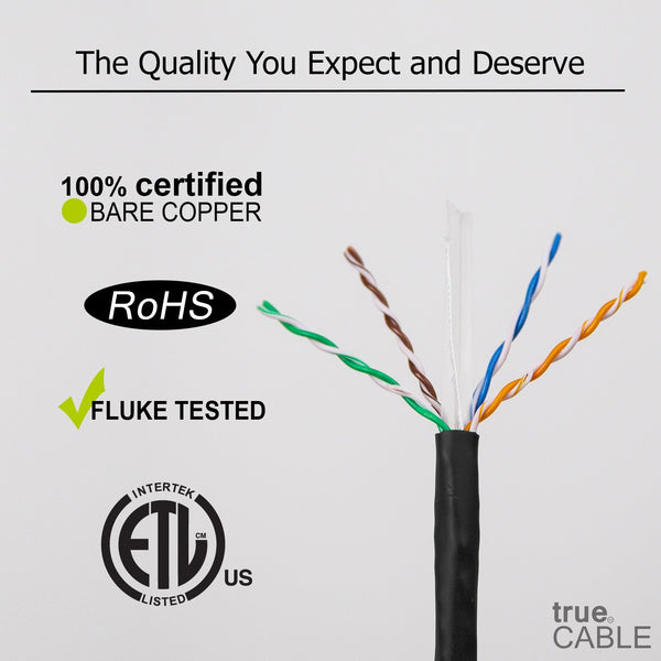 Cat6 Riser Ethernet Cable Black 1000ft trueCABLE Close Up