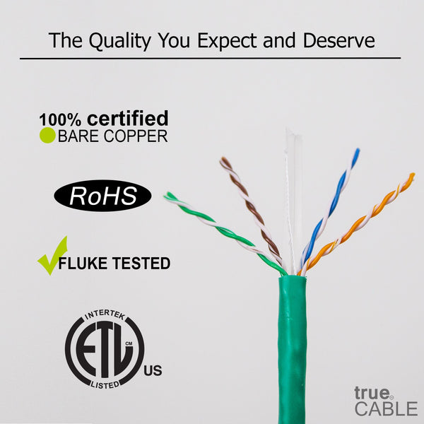 Cat6 Riser Ethernet Cable Green 1000ft trueCABLE Close Up