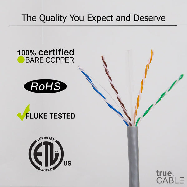 Cat6 Riser Ethernet Cable Gray 500ft trueCABLE Close Up