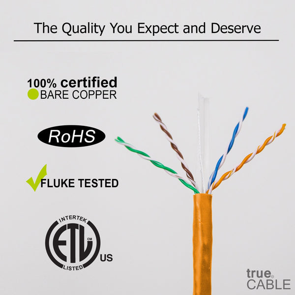 Cat6 Riser Ethernet Cable Orange 1000ft trueCABLE Close Up