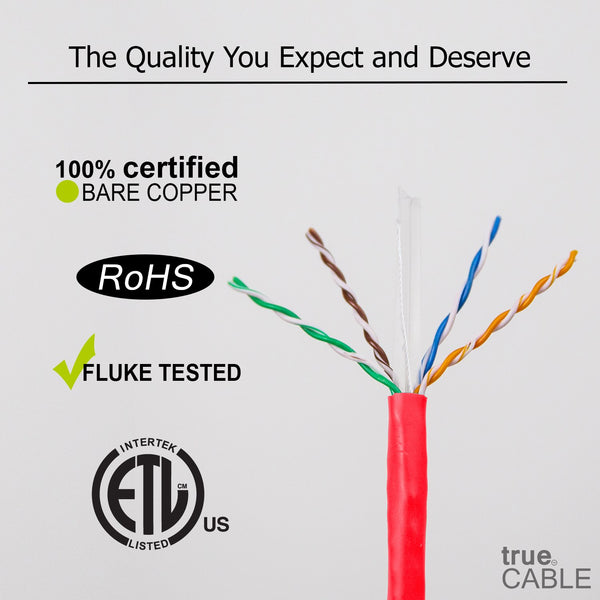 Cat6 Riser Ethernet Cable Red 1000ft trueCABLE Close Up