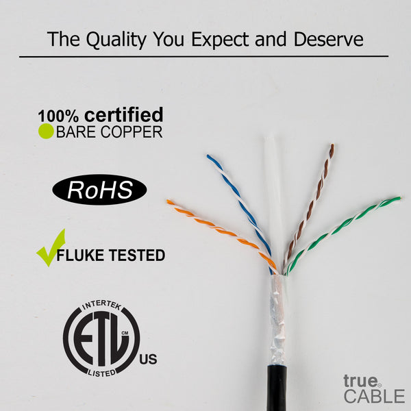 Outdoor Cat6 Cable Black 1000ft trueCABLE Close Up