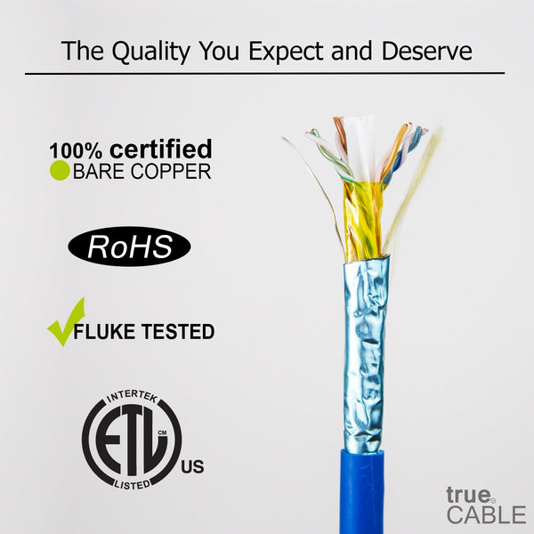 Cat6 Shielded Plenum Ethernet Cable Blue 1000ft trueCABLE Close Up