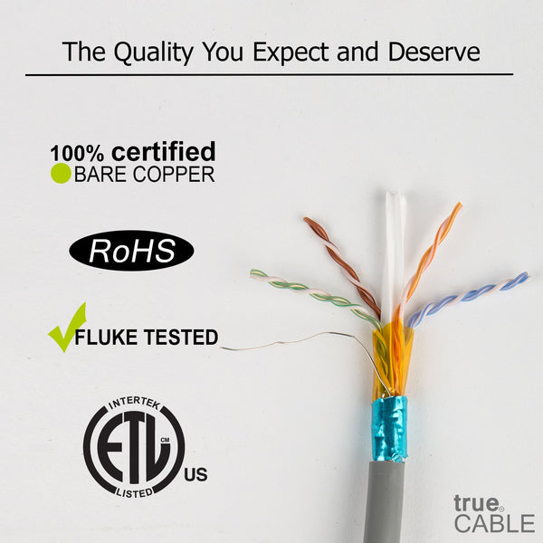 Cat6 Shielded Plenum Ethernet Cable Gray 1000ft trueCABLE Close Up