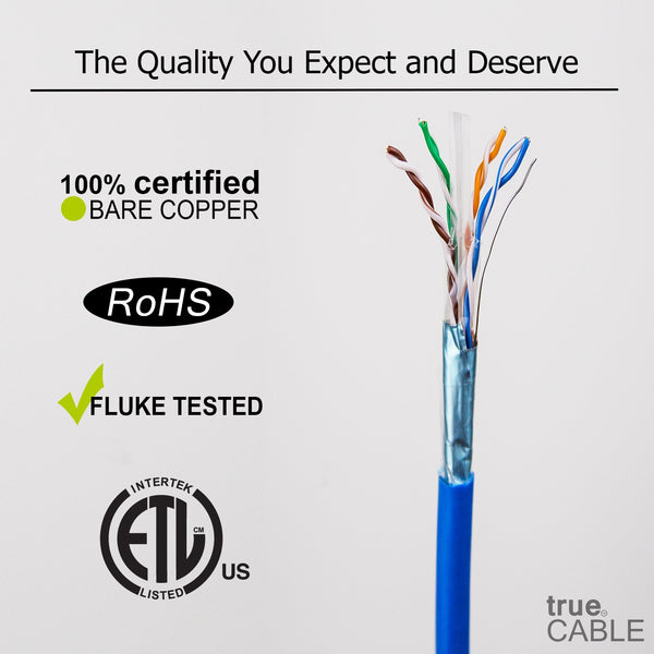 Cat6 Shielded Riser Ethernet Cable Blue 500ft trueCABLE Close Up