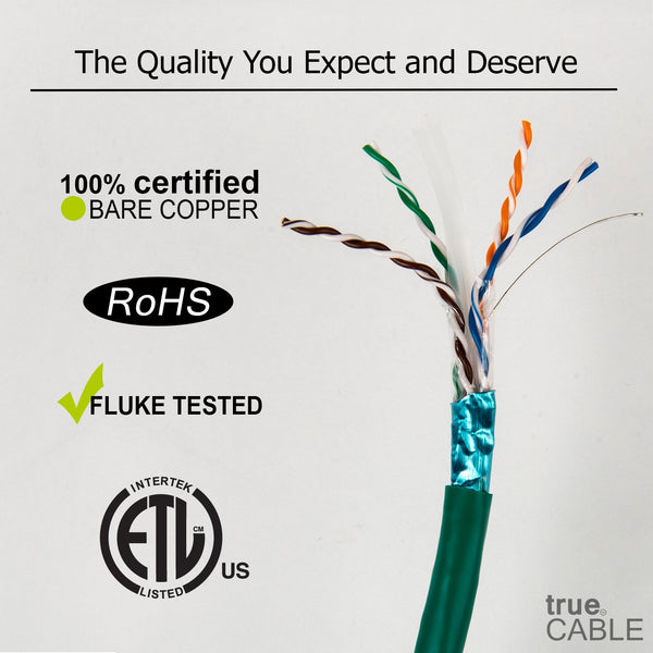 Cat6 Shielded Riser Ethernet Cable Green 500ft trueCABLE Close Up