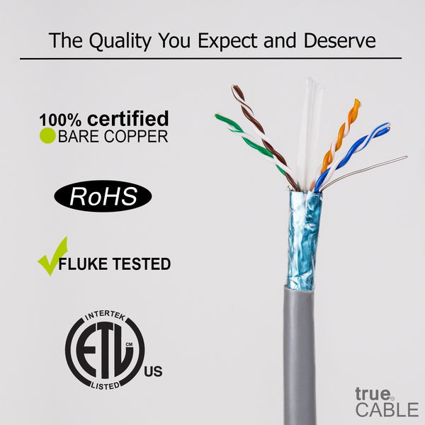 Cat6 Shielded Riser Ethernet Cable Gray 1000ft trueCABLE Close Up