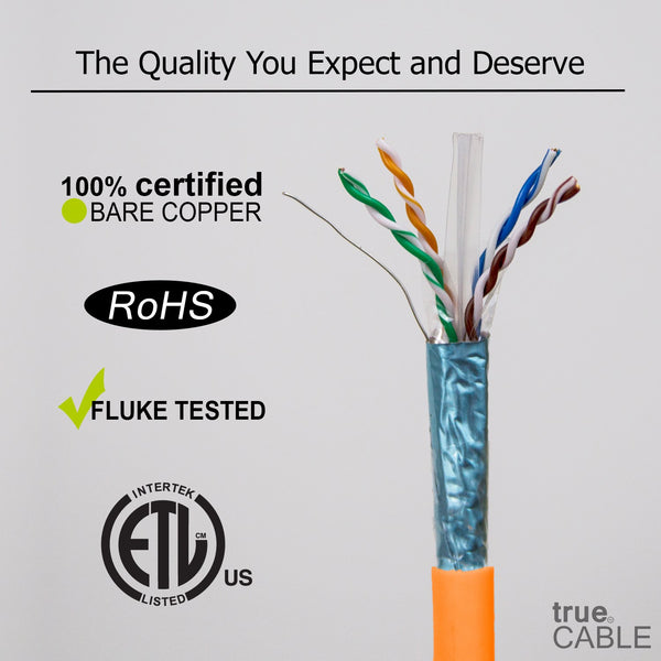 Cat6 Shielded Riser Ethernet Cable Orange 1000ft trueCABLE Close Up