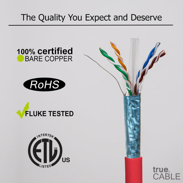 Cat6 Shielded Riser Ethernet Cable Red 1000ft trueCABLE Close Up