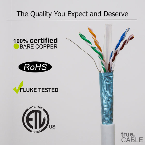 Cat6 Shielded Riser Ethernet Cable White 1000ft trueCABLE Close Up