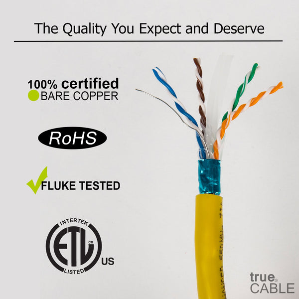 Cat6 Shielded Riser Ethernet Cable Yellow 1000ft trueCABLE Close Up
