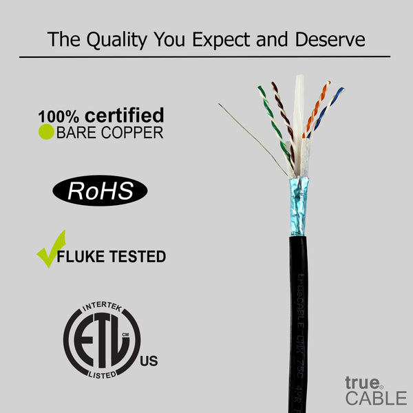 Cat6 Shielded Outdoor Cable Black 500ft trueCABLE Close Up