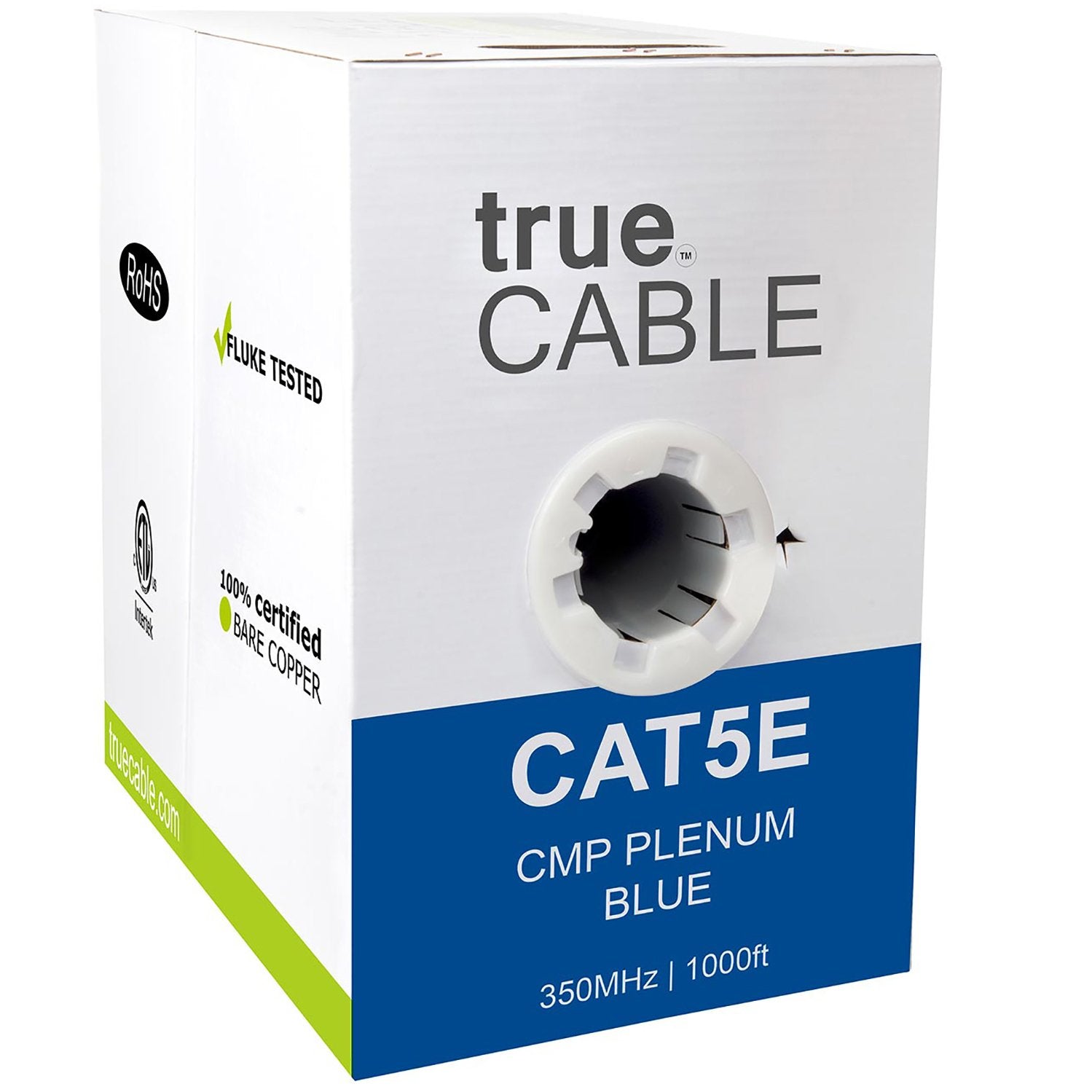 Cat5e Plenum Ethernet Cable Blue 1000ft trueCABLE Box Front
