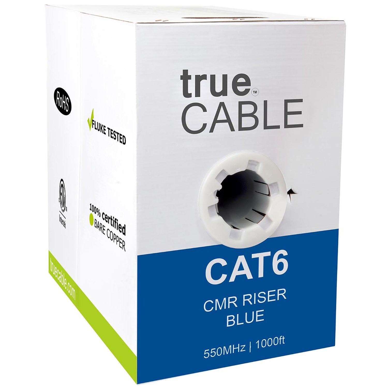 Cat6 Riser Ethernet Cable Blue 1000ft trueCABLE Box Front